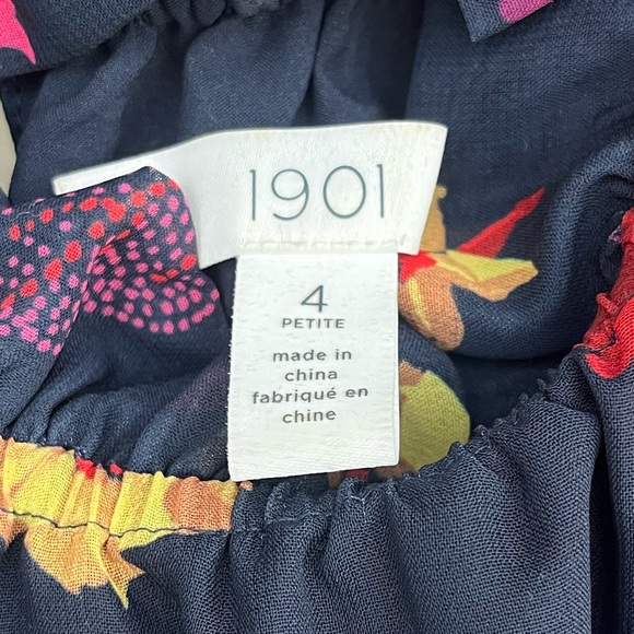 1901 Navy Floral Chiffon Dress Size 4P - Picture 4 of 4